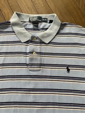 Ralph Lauren Light Blue Polo with Navy & Cream Stripes